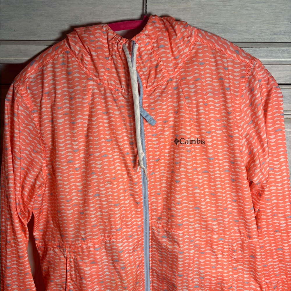 Columbia Neon‎ Orange Retro 90’s Printed Flash Forward Windbreaker Rain Outdoors - Picture 5 of 9